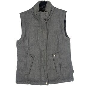 Tumi Womens Grey Wool Blend Quilted Down Puffer Vest Stand Collar Grey Medium